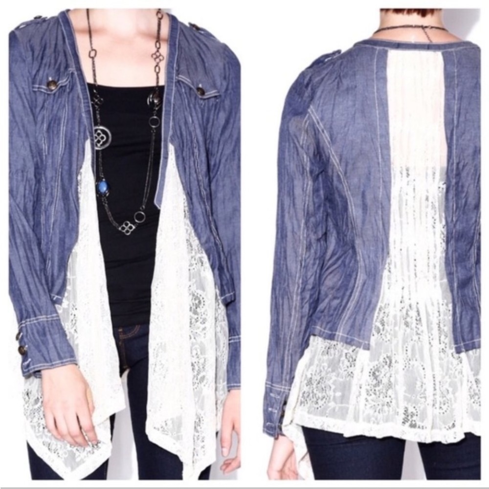 Ryu denim and lace open front jacket small